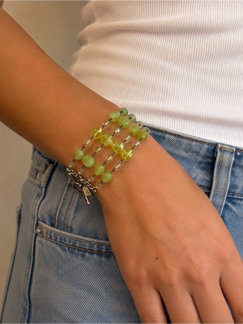 Vintage Kenneth Jay Lane Lime Green Multi-Strand Beaded Bracelet